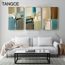 Póster abstracto azul y verde para decoración del hogar, pintura de lienzo táctil con pincel al óleo, imagen artística de pared moderna para sala de estar, decoración Nórdica 2024 - compra barato