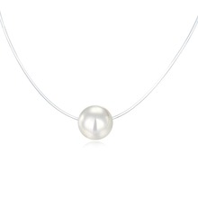 Dayoff-Collar COLGANTE perla redonda de circón transparente para mujer, joyería, dijes, Collar Invisible de pesca, cadena de clavícula N23 2024 - compra barato