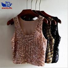Hot Sale Cheap Women Tank Top Summer Vest Black Gold Sequin Crop Top Sexy Nightclub Costume Clothing 2024 - buy cheap