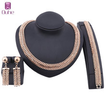 Fashion Dubai Gold Jewelry Sets For Women African Wedding Wire Charm Necklace Bracelet Earrings Nigerian Bridal Jewelry 2024 - buy cheap