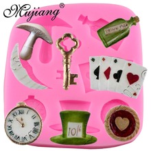 Mujiang Alice Wonderland 3D Poker Fondant Cake Decorating Tools Cake Border Silicone Molds Gumpaste Chocolate Candy Clay Moulds 2024 - buy cheap