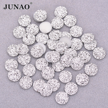 JUNAO 12mm 50Pcs Shiny Silver Round Rhinestone Applique Flatback Resin Gems Crystal Stone Stickers Non Sew Strass for Decoration 2024 - купить недорого
