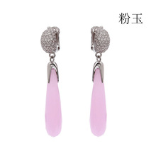 Bilincolor fashion long pink crystal drop earrings with clip on the back 2024 - buy cheap