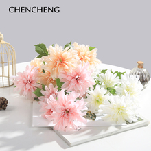 Chencheng 1 peça 63 cm dahlia simulação buquê de seda flores artificiais falso flor crisântemo casamento decoração para casa 2024 - compre barato
