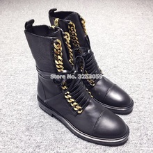 La más nueva venta caliente estilo Punk dorado Cadena de plata botas planas botas de motocicleta encaje Casual-botas para montar Dropship tobillo botas 2024 - compra barato