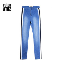 catonATOZ 2136 Women Hot Elastic High Waist Side Striped Denim Pants Trousers Jeans for Women 2024 - buy cheap