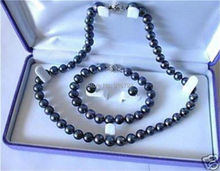 HYFY2014329**AA 7-8mm Black Akoya Cultured Pearl Necklace Bracelet Earring Set 2024 - buy cheap