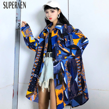 SuperAen Новинка 2020 Осень корейский стиль Харадзюку модная женская рубашка Свободный Повседневный принт с длинным рукавом блузки и топы 2024 - купить недорого