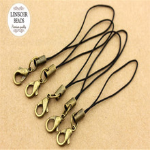 100pcs/lot 5cm wholesale Black Strap Cell Phone Lariat Lanyard Cord with antique bronze lobster clasp Jewelry Findings F696 2024 - buy cheap