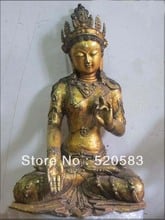 19"Tibet White TaRa Bronze Gild Guan Yin Queen Buddha Avalokitesvara Statue 47cm 2024 - buy cheap