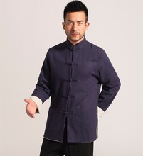 Navy Blue-Beige Men Cotton Linen Jacket Reversible Two-Face Long Sleeves Coat hombre chaqueta Size S M L XL XXL XXXL Mim22U 2024 - buy cheap