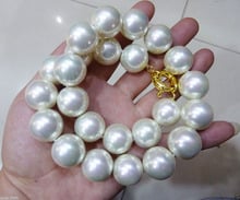 Colar feminino com contas de pérola, joias naturais raras, enorme 20mm, branca, mar do sul, redondas, 17" 2024 - compre barato