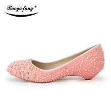 BaoYaFang rosa/crema/Perla azul real vestido de boda zapatos para mujer 2cm cuñas talla grande 44 zapatos de fiesta punta redonda 2024 - compra barato