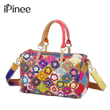 IPinee новые сумки из 100% натуральной кожи, женские модные Лоскутные сумки с цветами, сумка на плечо, сумка-тоут, цветная 2024 - купить недорого