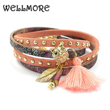 WELLMORE  pink red blue beige yellow leather bracelet charm bracelets for women Bohemian bracelets boho bracelets&bangles B21602 2024 - buy cheap