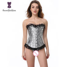 Free shipping fashion body shapewear brocade floral lace trim corset top pleated boned corsets & bustiers with g string 823# 2024 - buy cheap
