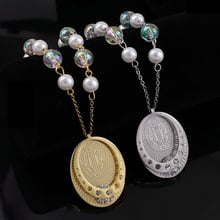 Gold Sliver Oval Hollow Round Jesus Bead Necklace Stainless Steel  Zirconia Chain Necklaces for Religious Necklace Jewelry 2024 - buy cheap