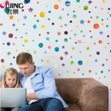 Adesivo de parede redondo com bolinhas e estrelas, decalque colorido de bolinhas para quarto de crianças, decoração de casa em pvc 2024 - compre barato