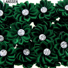 12Pcs Green Satin Ribbon Flowers with Rhinestone Multilayers Fabric Flowers Appliques Accessories Sewing Wedding DIY 4.0cm 2024 - buy cheap