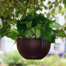 Modern Rattan-Woven Hanging Baskets Home Resin Hanging Plant Flower Pots With Hanging Chain Garden Balcony Decoration 2024 - buy cheap