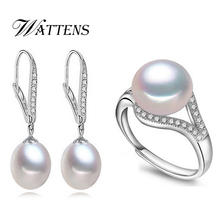 WATTENS-Conjunto de joyería de perlas naturales de agua dulce para mujer, pendientes largos de perlas y anillos de joyería para fiesta y boda, regalo para mujer 2024 - compra barato