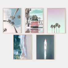 Постеры и принты кокосовое дерево Пальмовые Листья автобусная стена искусство доски для серфинга Девушки Холст Картина скандинавские настенные картины для гостиной 2024 - купить недорого