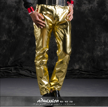 28-40 ! 2016 Plus size men's brand fashion new Costume djds motorcycle slim male gold leather pants stage singer dance trousers 2024 - buy cheap