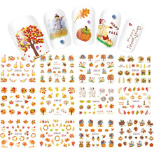 12 Sheets Thanksgiving Day Nail Water Decals Fall Nail Stickers Slider Autumn Maple Leaf Transfer Sticker Decals 2024 - buy cheap