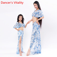 New Children Women Belly Dance Practice Lace Top Hip Scarf 2pcs Set Oriental Indian Dance Wear Performance Outfits Garments 2024 - buy cheap