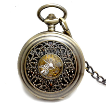 20pcs /lot Hot Sale Top Quality Bronze Hollowed Carved Cover Mechanical Pocket Watch Flip Black Dial Pocket  Watch Wholesale 2024 - buy cheap
