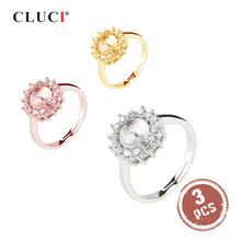 CLUCI 3pcs Silver 925 Adjustable Zircon Rose Gold Ring Settings for Women Pearl 925 Sterling Silver Adjustable Ring SR2018SB 2024 - buy cheap