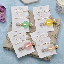 MissCyCy 3Pcs/Set Gold Color Alloy Heart Transparent Glossy Hollow Round Korean Pearl Hair Clips for Women Hair Jewelry 2024 - buy cheap