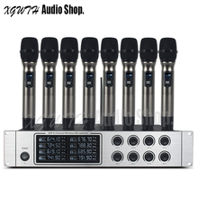 Xgwth sistema de microfone sem fio com 8 canais, rádio uhf de áudio, com mesa, microfone de mão para conferência com pescoço de ganso 2024 - compre barato