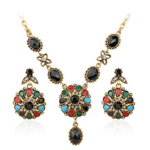 Luxury Retro Crystal Flower Necklace Sets Fashion Color Gold Nigerian Wedding African Beads Bridal Jewelry Sets 2024 - buy cheap