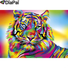 DIAPAI Алмазная картина 5D DIY 100% полностью квадратная/круглая дрель "Животное Цвет Тигр" Алмазная вышивка крестиком 3D декор A18561 2024 - купить недорого