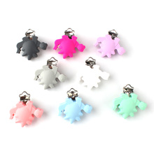 15pcs 45mm Dinosaur Silicone Teether Metal Clip Pacifier silicone rodent DIY Baby Teether Necklace Pendant Clamp 2024 - buy cheap