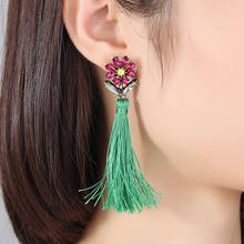 Bohemian Long Tassel Flower Drop Earrings for Women Vintage Ethnic Fringe Handmade Green Color Dangle Earring Jewelry Accessory 2024 - buy cheap