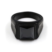 Anel de titânio 316l de aço inoxidável, anel elegante quadrado preto de pedra, joias para homens atacado 2024 - compre barato