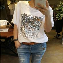 Summer Women T Shirts Street Fashion new version of the loose large size cotton sequins cotton bamboo white female short sleeve 2024 - buy cheap