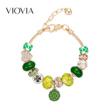 VIOVIA-pulsera de cuentas con hojas verdes de la suerte para mujer, brazalete, joyería, compatible con boda, B18003 2024 - compra barato