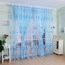 1pc Tulip Floral Curtain Sheer Voile Tulle Window Screening for Bedroom Balcony Blue flower Printed Curtain home decoration 2024 - buy cheap
