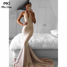 In Stock Mermaid Prom Dresses Long Sweep Train Elastic Satin Halter Evening Gown Prom Dress for women Custom Made 2024 - buy cheap