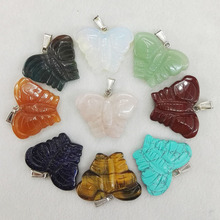 Wholesale 12pcs/lot natural mixed carving stone pendulums Fashion hot sell charm butterfly pendants fit Necklace jewelry making 2024 - buy cheap