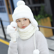 Mulher do Inverno de Malha Grossa Chapéu e Luvas Conjuntos Para as mulheres Além de Veludo Moda Quente Meninas Pompons Cachecol Gorro Luvas 3 peças/set 2024 - compre barato