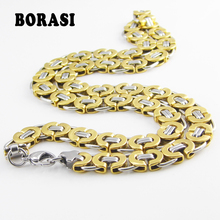 55 cm Length 11mm Width Byzantine Stainless Steel Necklace MENS Boys Chain Necklace Gold Tone Fashion Men Jewelry 2024 - buy cheap