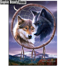 Completo cuadrado/redondo taladro 5D DIY diamante pintura Animal lobo en círculo diamante bordado Cruz Stitch mosaico pared Decoración 188170 2024 - compra barato