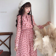 Spring Women's New Korean Fresh Polka Dot Chiffon Dress Loose Long Sleeve College Elegant Sweet Dress 2024 - buy cheap