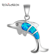 Lovely Dolphin shape Designer Best Birthday gifts Blue Fire Opal Silver Stamped Pendants Fashion jewelry for women OP530 2024 - buy cheap