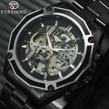 Forsining Business Top Brand Men's Clock Black Stainless Steel Band Automatic Mechanical Toubilion Wrist Watch Relogio Masculino 2024 - buy cheap