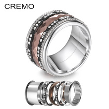 Cremo-Anillos de titanio negro para Mujer, banda intercambiable apilable, sección marrón, acero inoxidable brillante, anillo de boda 2024 - compra barato